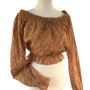 Guess Jeans Crop,Peasant, Floral LS Blouse Size M